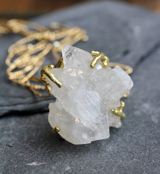 Apophyllite Crystal Gold Sparkle Chain Necklace