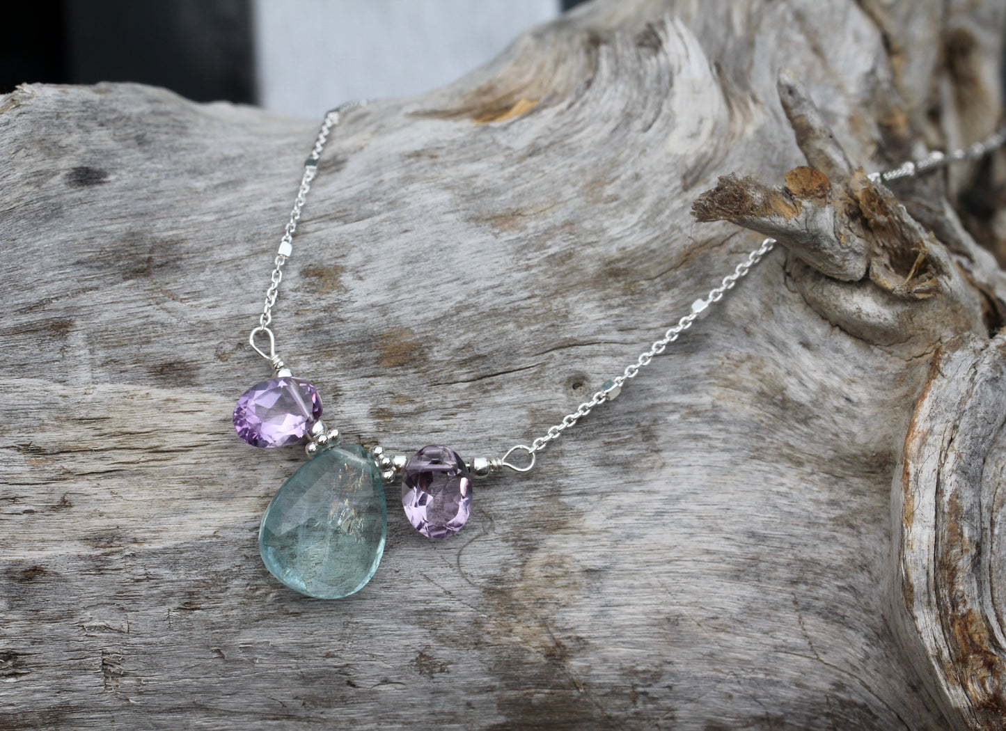 Aquamarine Amethyst Silver Necklace