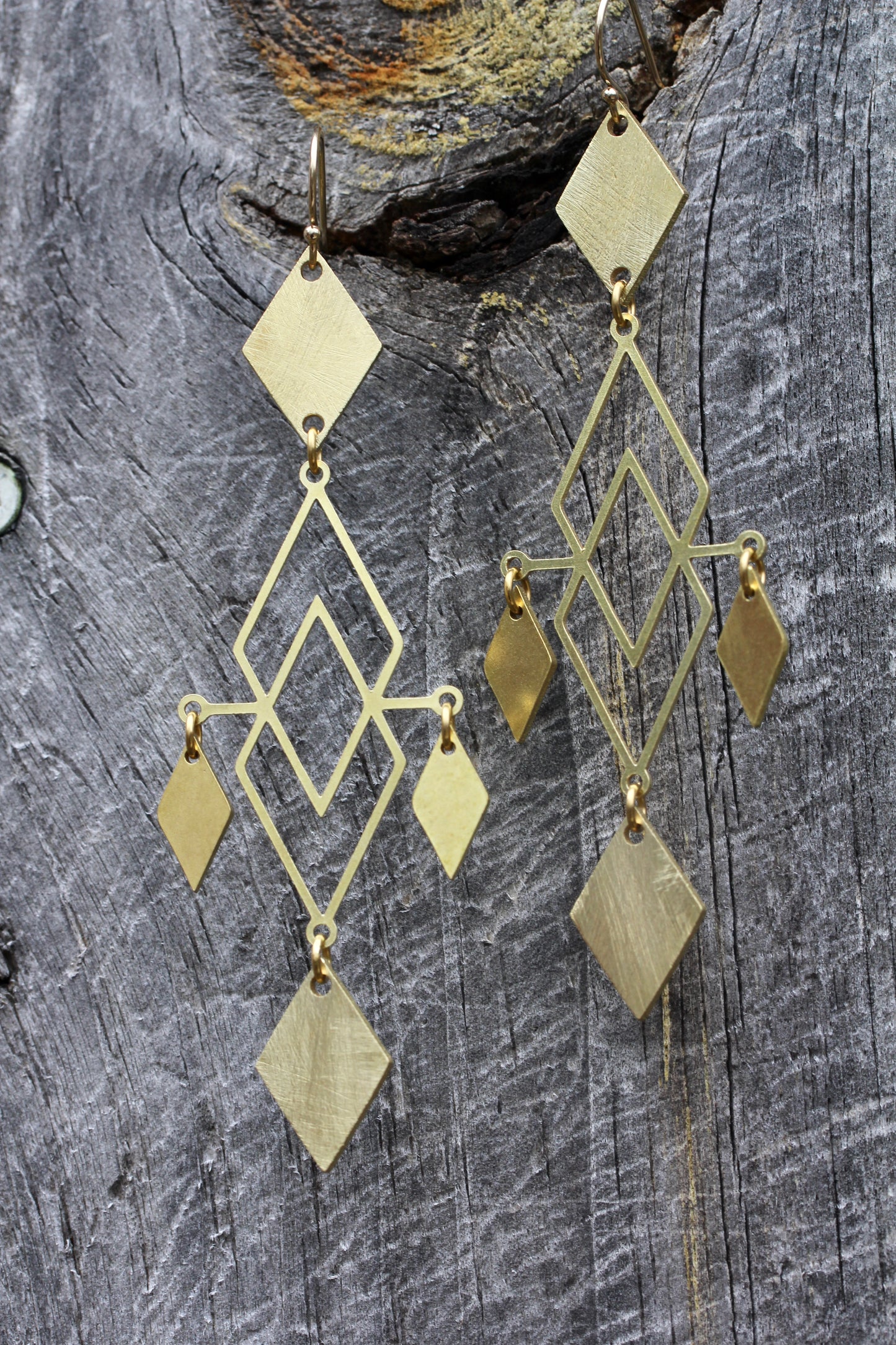 Brass Diamond Chandelier Earrings