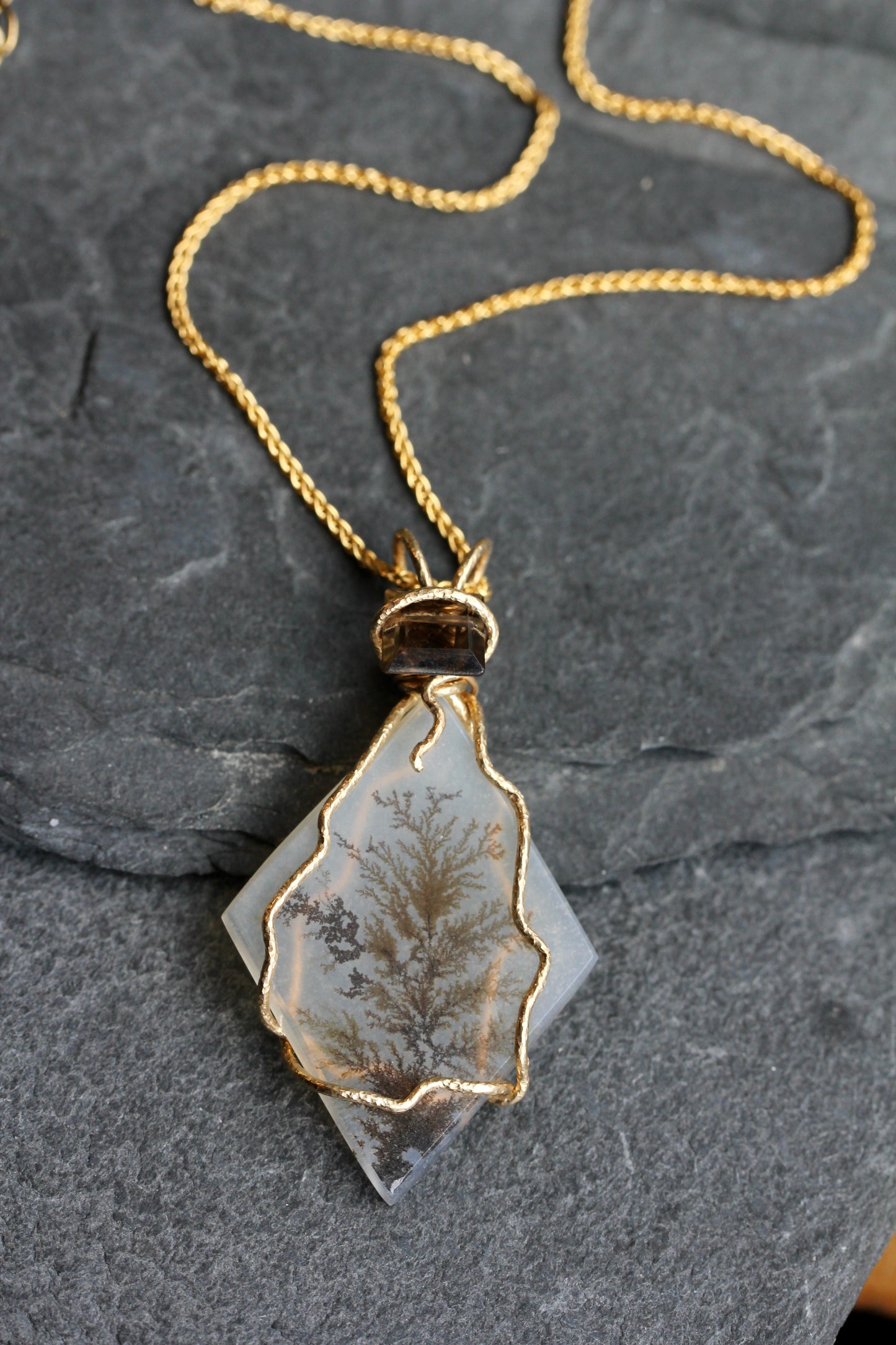 Dendritic Agate Smokey Quartz Tree Necklace