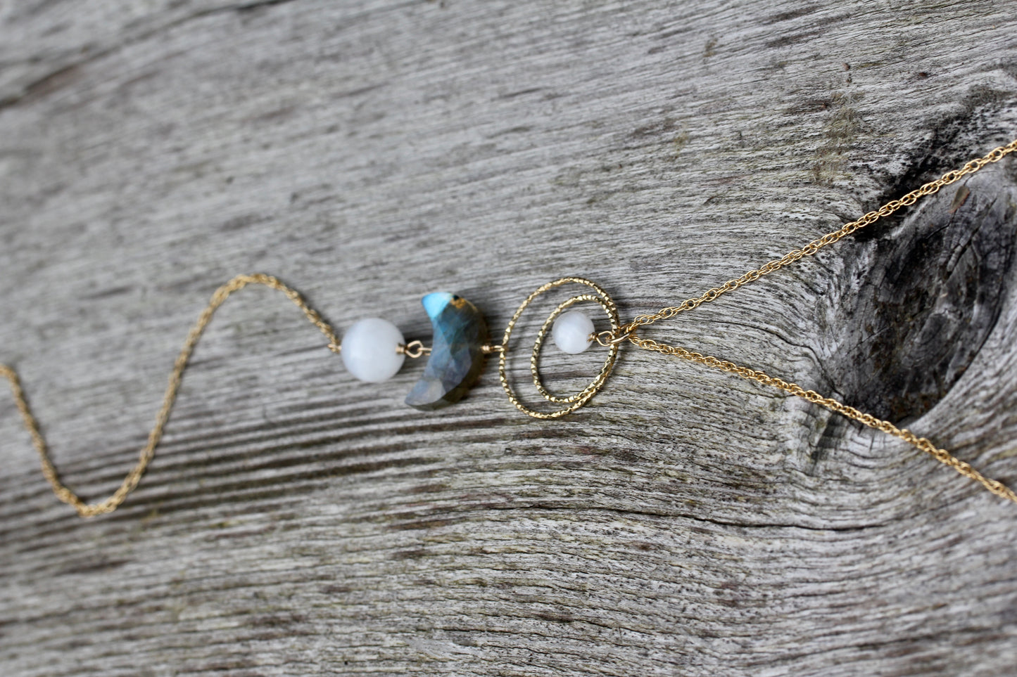 Labradorite Selenite Moon Goddess Gold Necklace