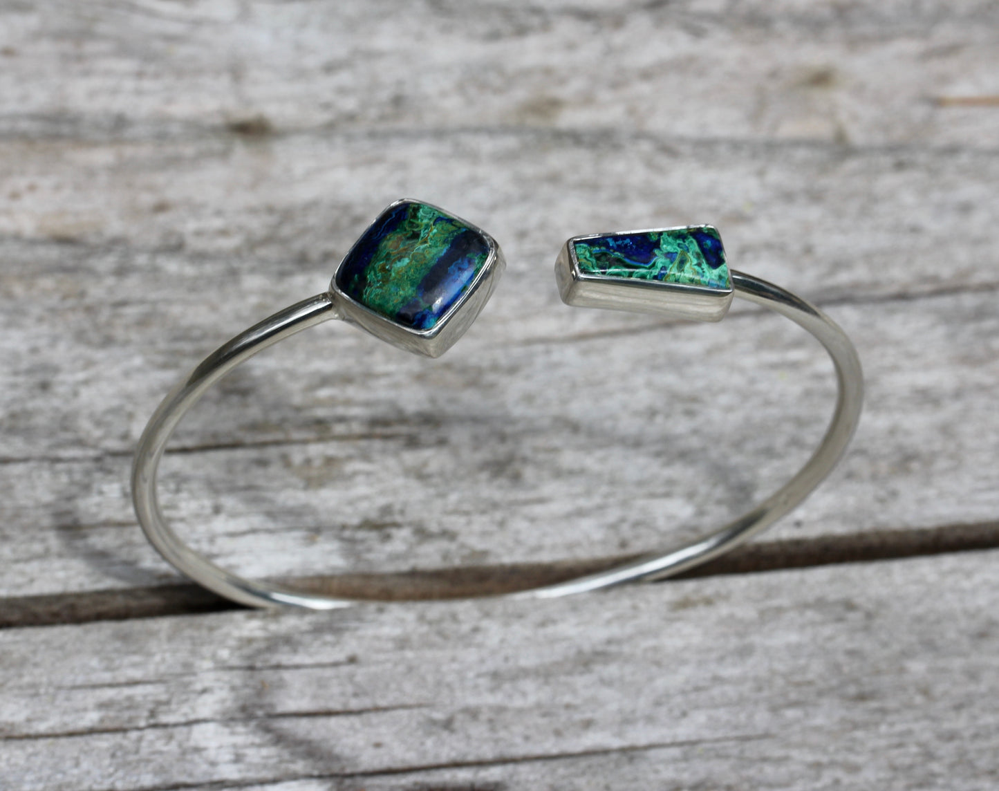 Azurite Malachite Silver Flex Bracelet
