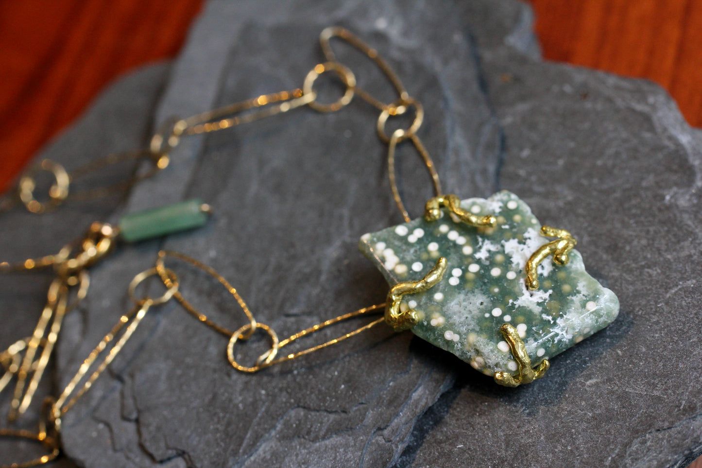 Ocean Jasper Gold Link Chain Necklace