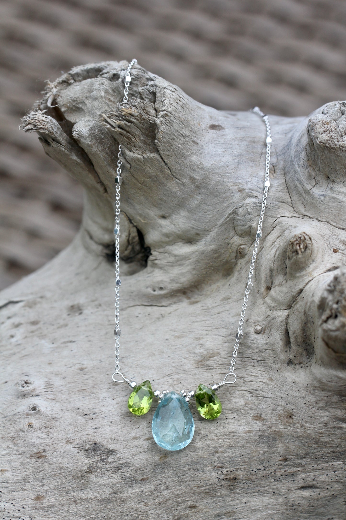 Aquamarine Peridot Silver Necklace