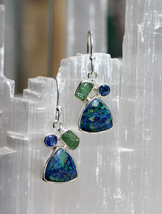 Azurite Malachite Emerald Kyanite Earrings