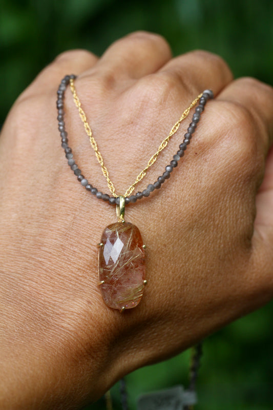 Rutilated Quartz Moonstone Beaded Chain Necklace