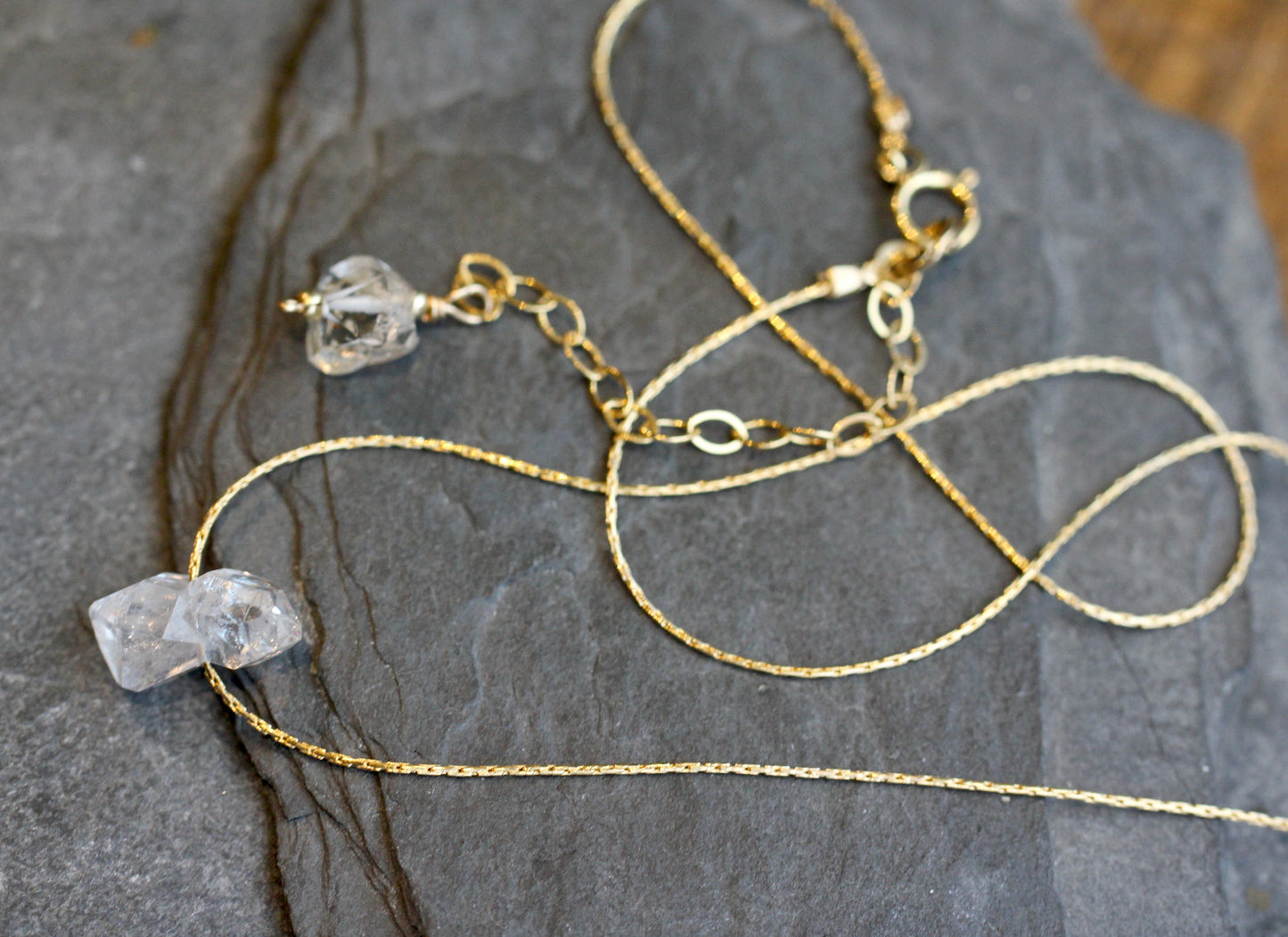 Herkimer Diamond Cluster Gold Minimalist Necklace