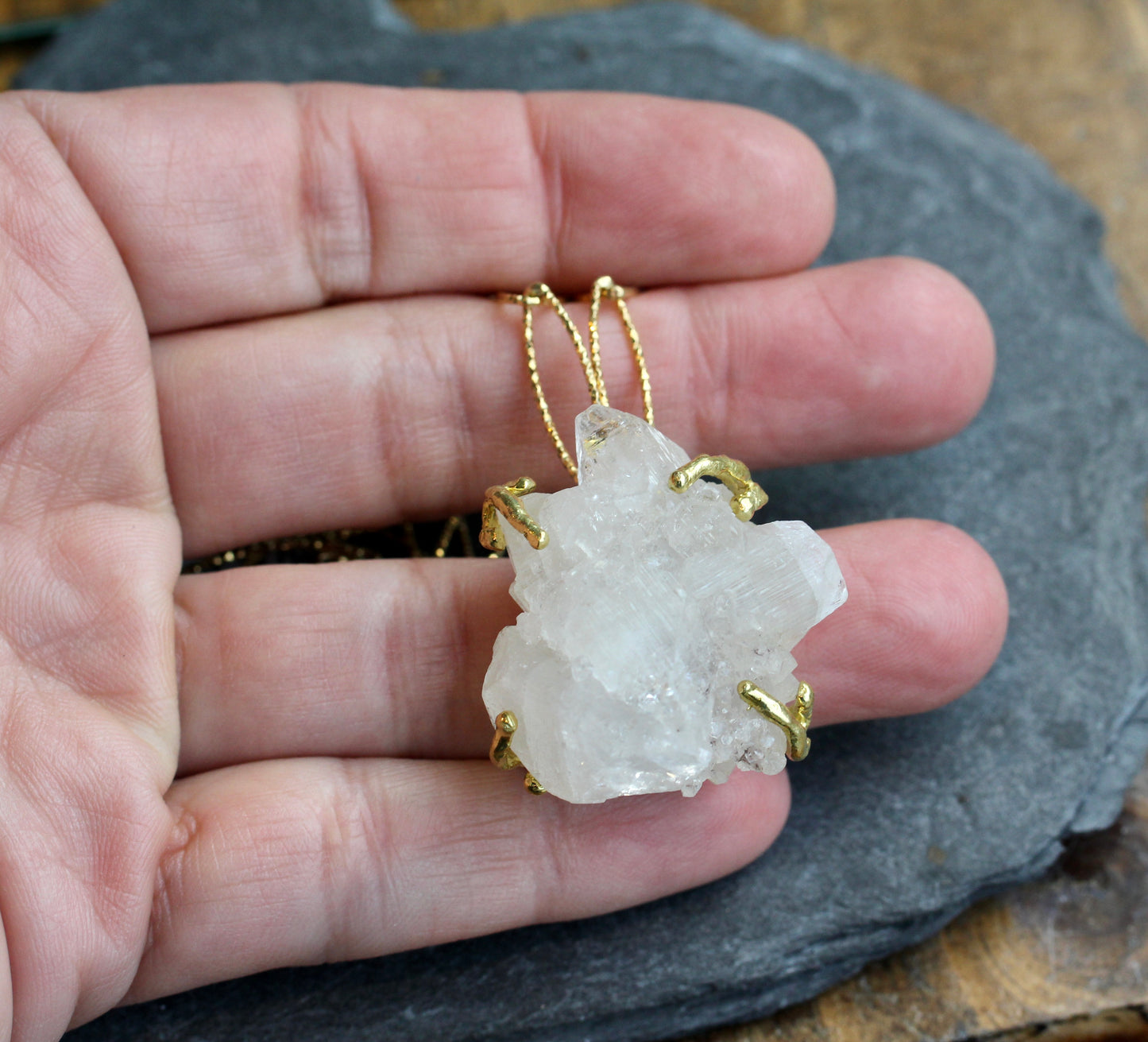 Apophyllite Crystal Gold Sparkle Chain Necklace