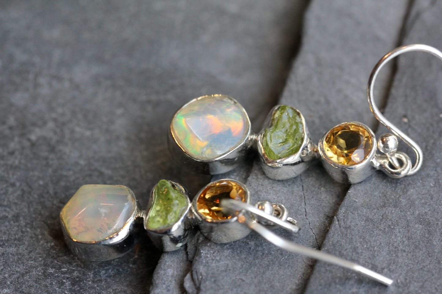 Opal Peridot Citrine Drop Earrings