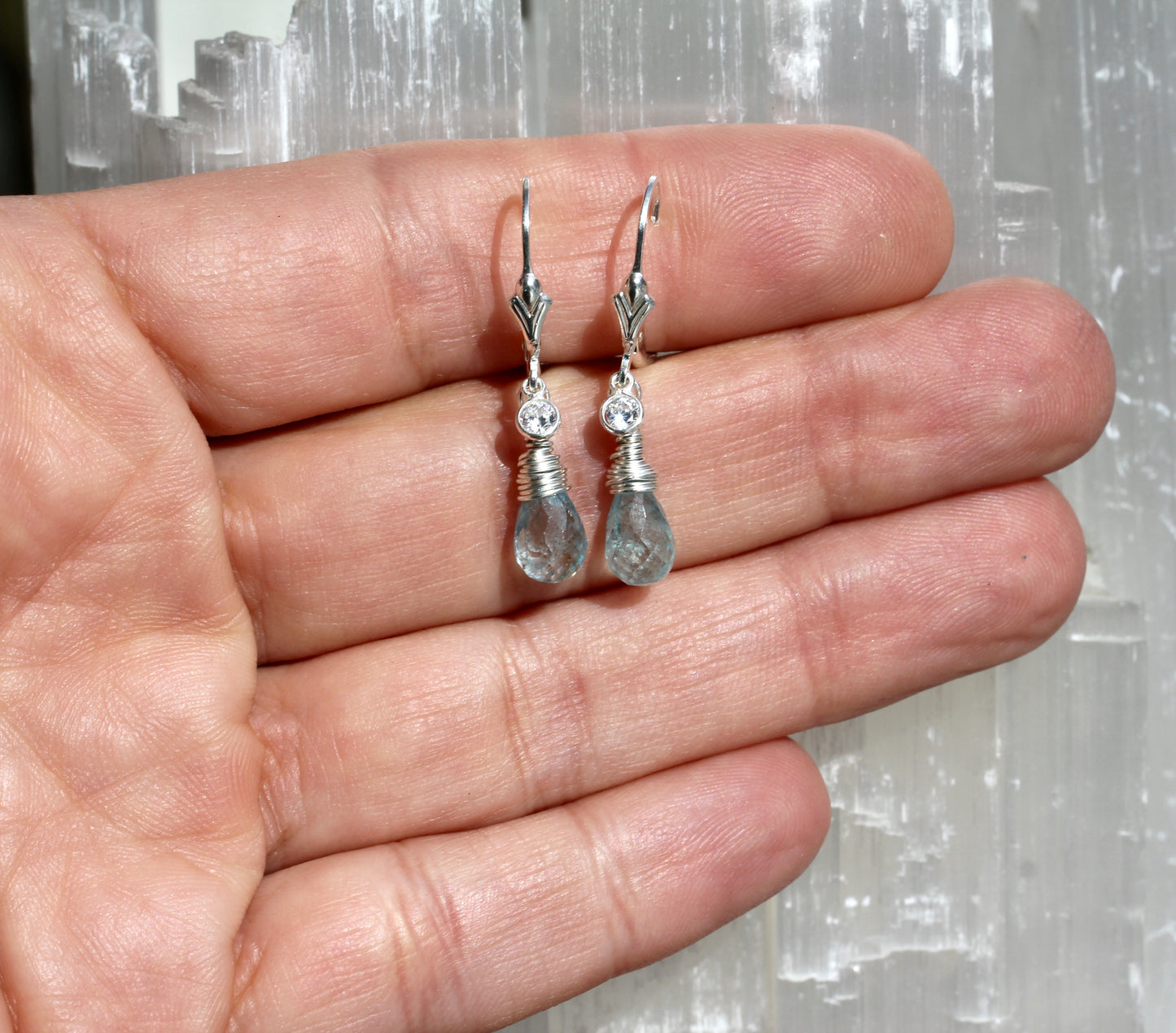 Aquamarine Cubic Zirconia Dainty Drop Earrings