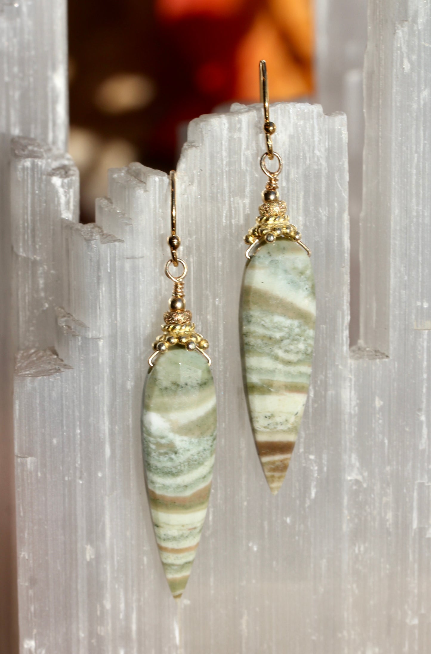 Green Opal Bali Cap Earrings