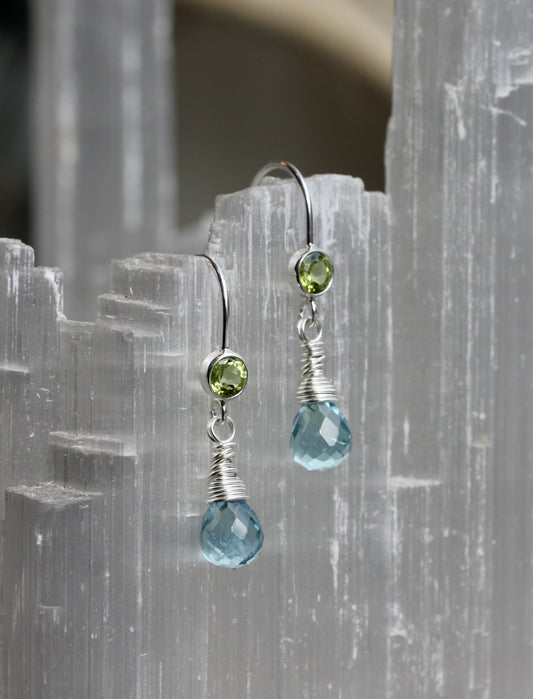 Aquamarine Peridot Drop Earrings