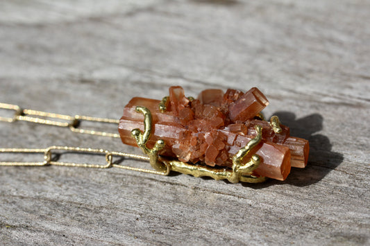 Aragonite Crystal Gold Chain Necklace