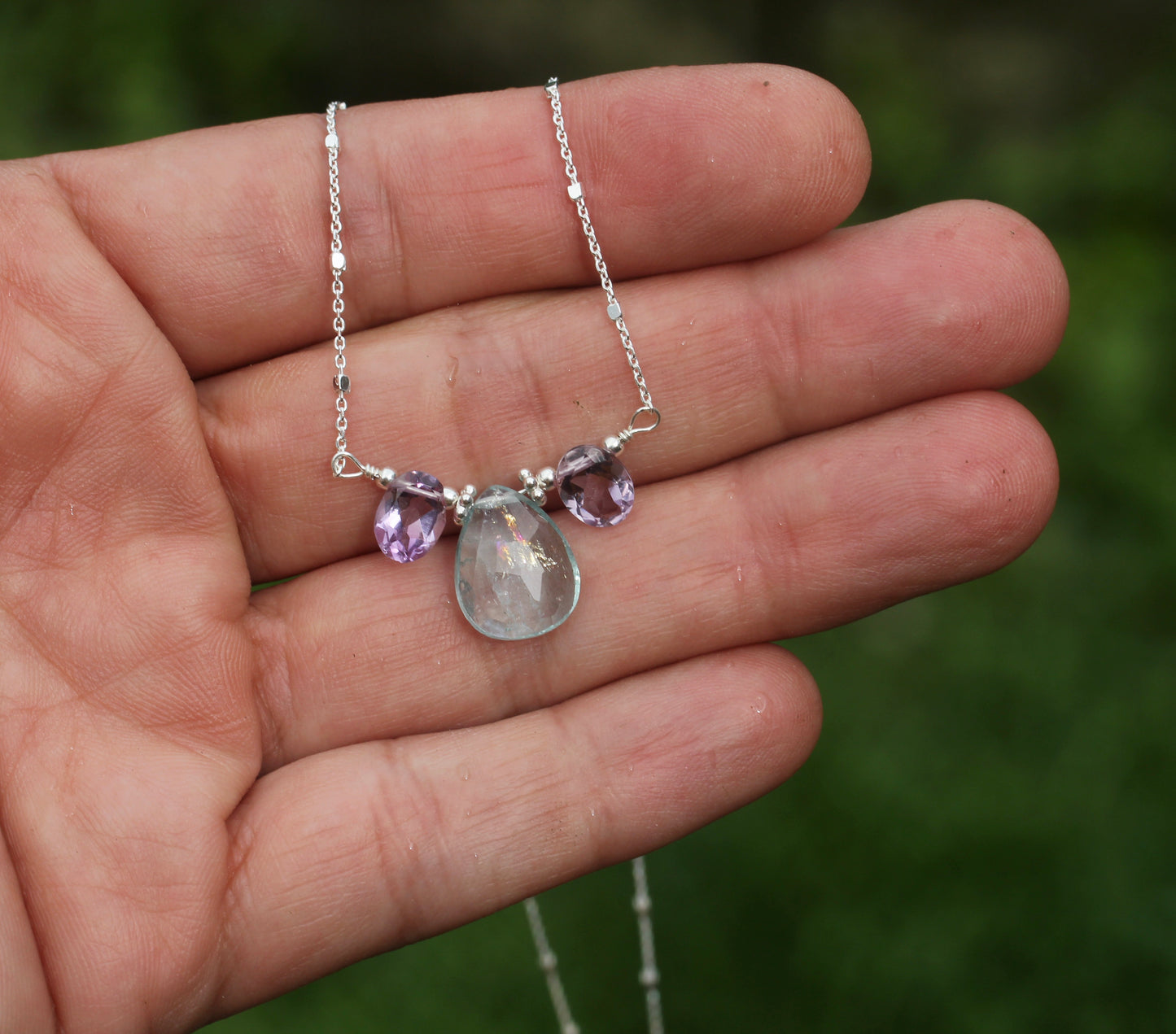 Aquamarine Amethyst Silver Necklace