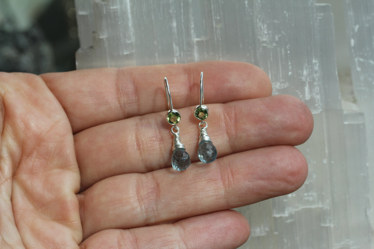 Aquamarine Peridot Drop Earrings
