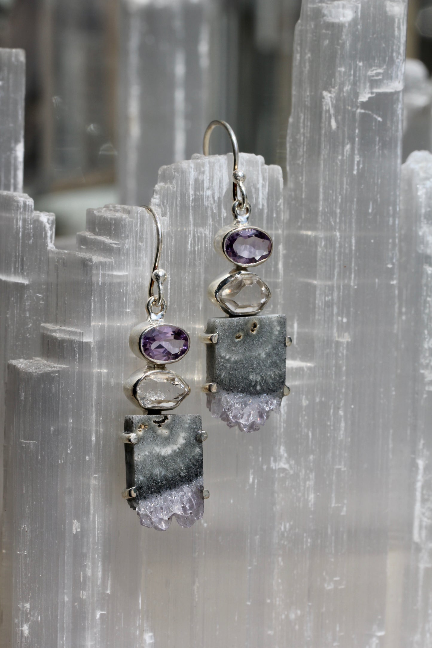 Amethyst Herkimer Diamond Earrings