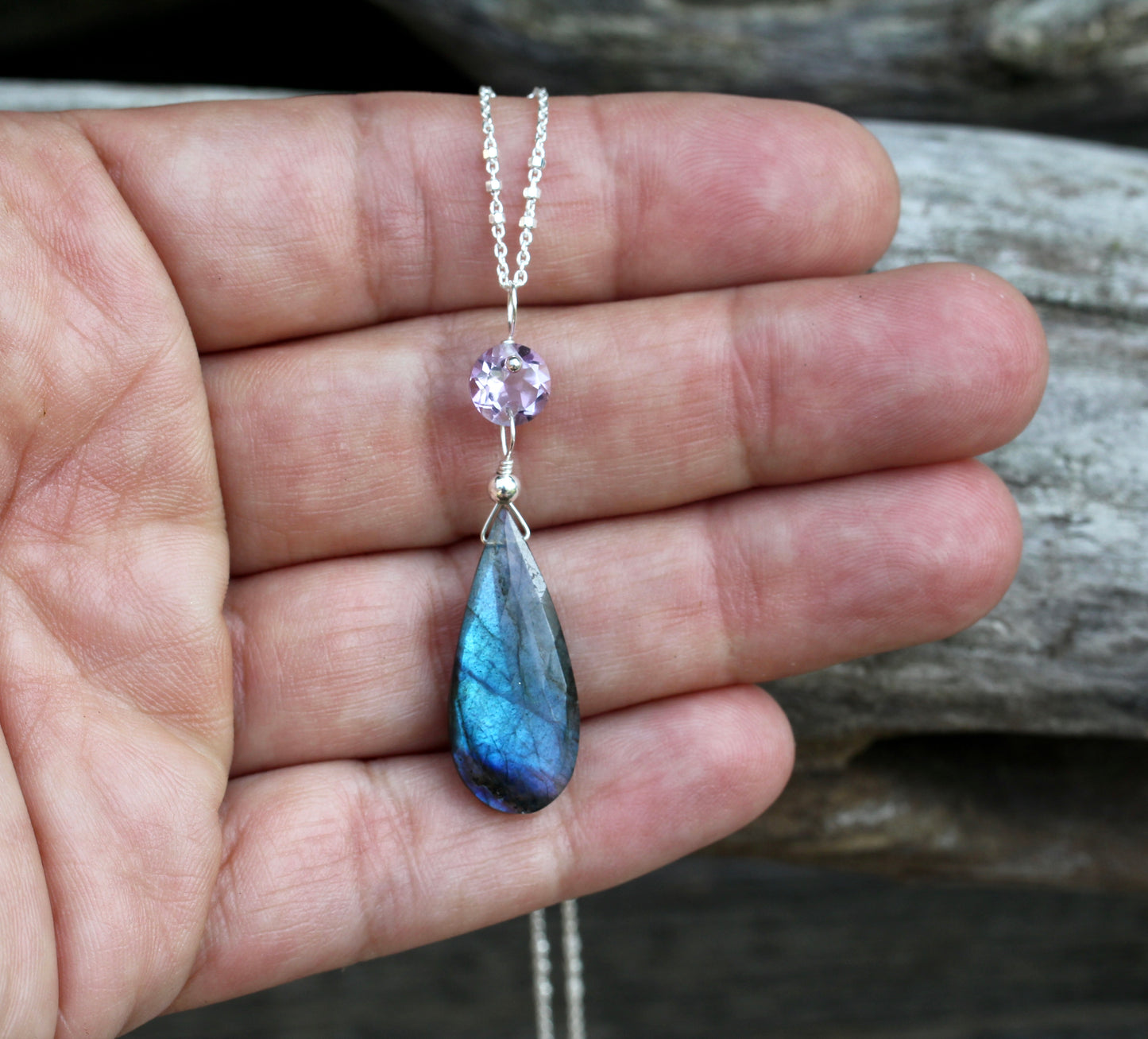 Labradorite Amethyst Silver Necklace