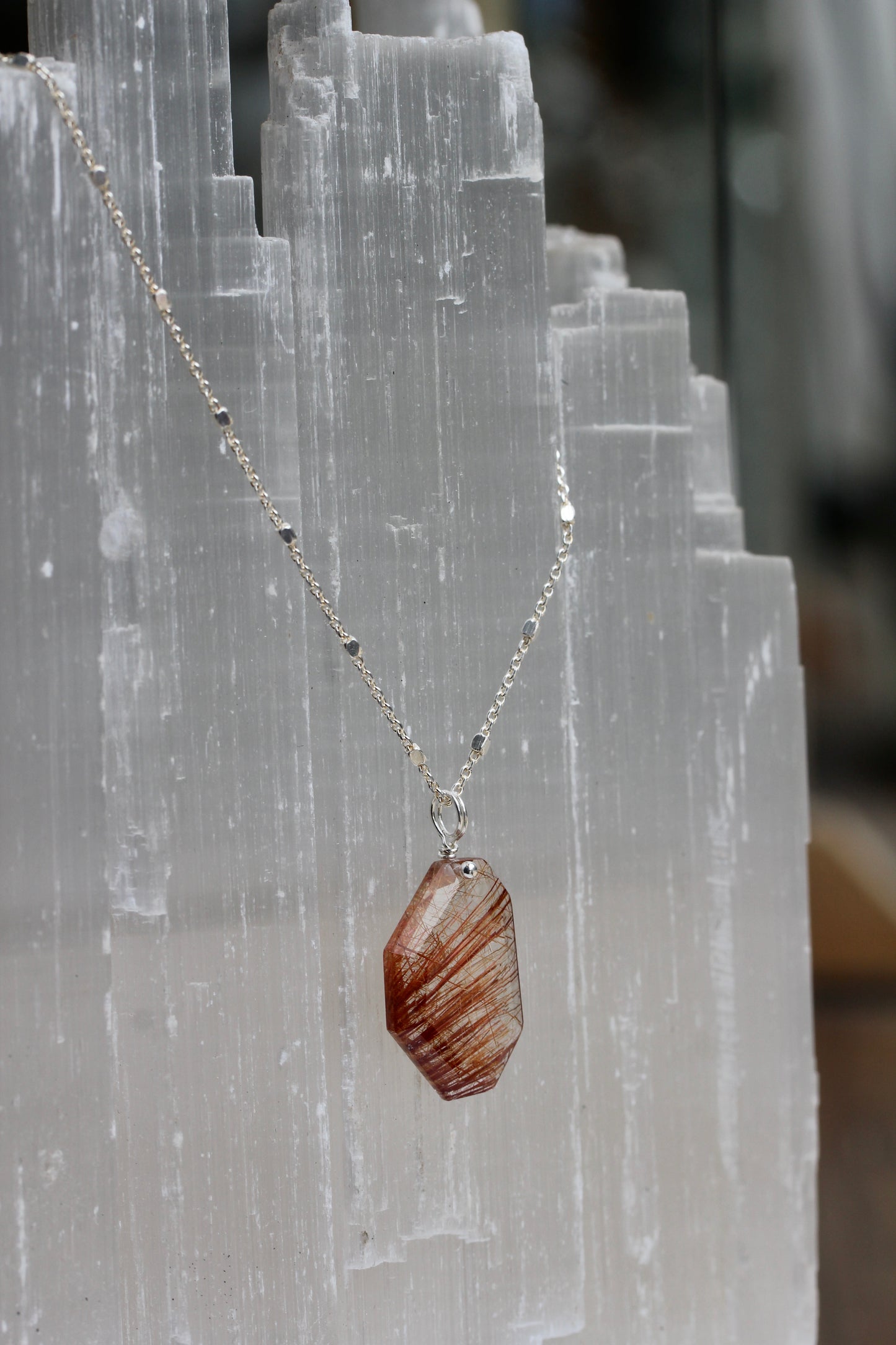 Rutilated Quartz Geometric Pendant Necklace