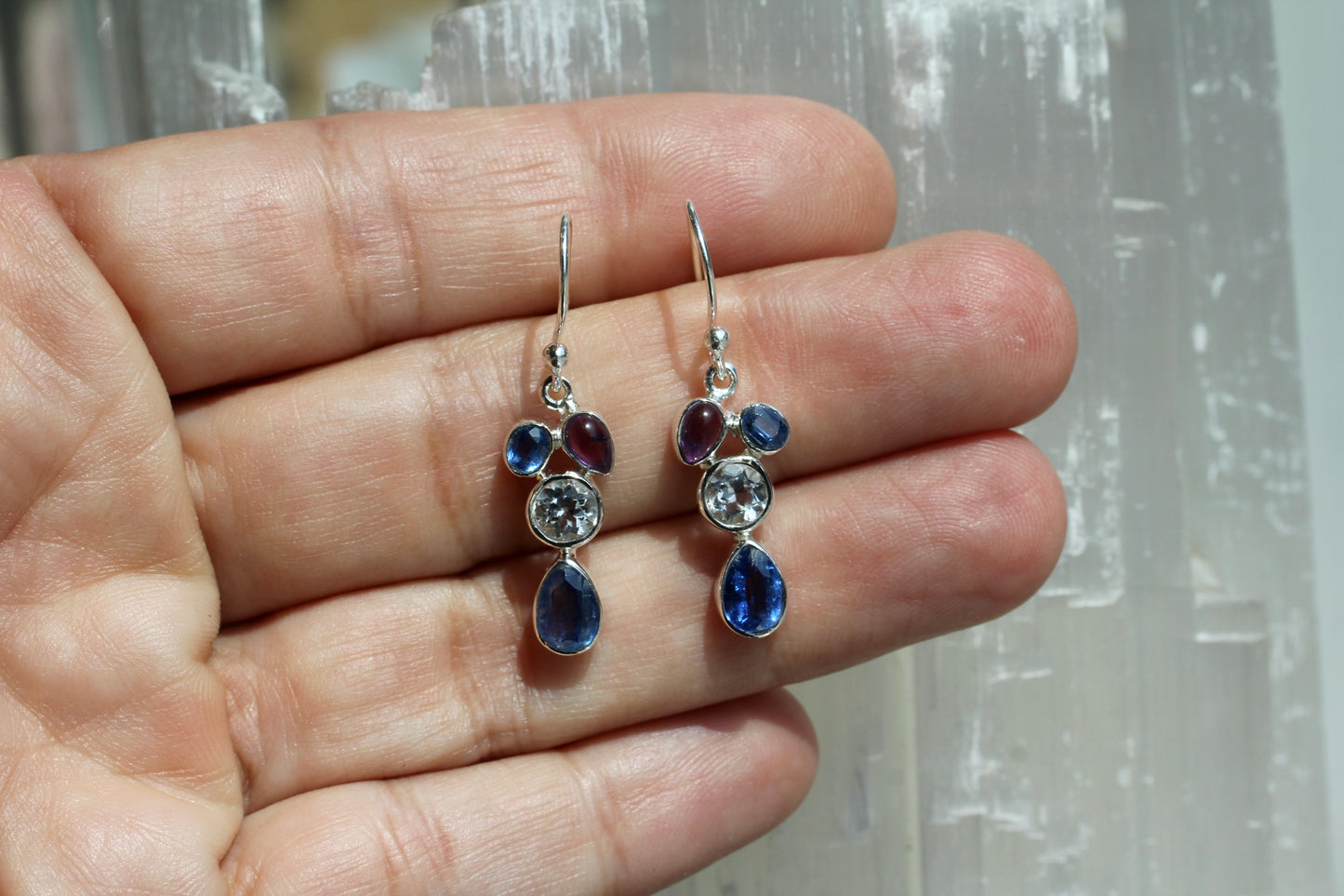 Kyanite Amethyst White Topaz Earrings