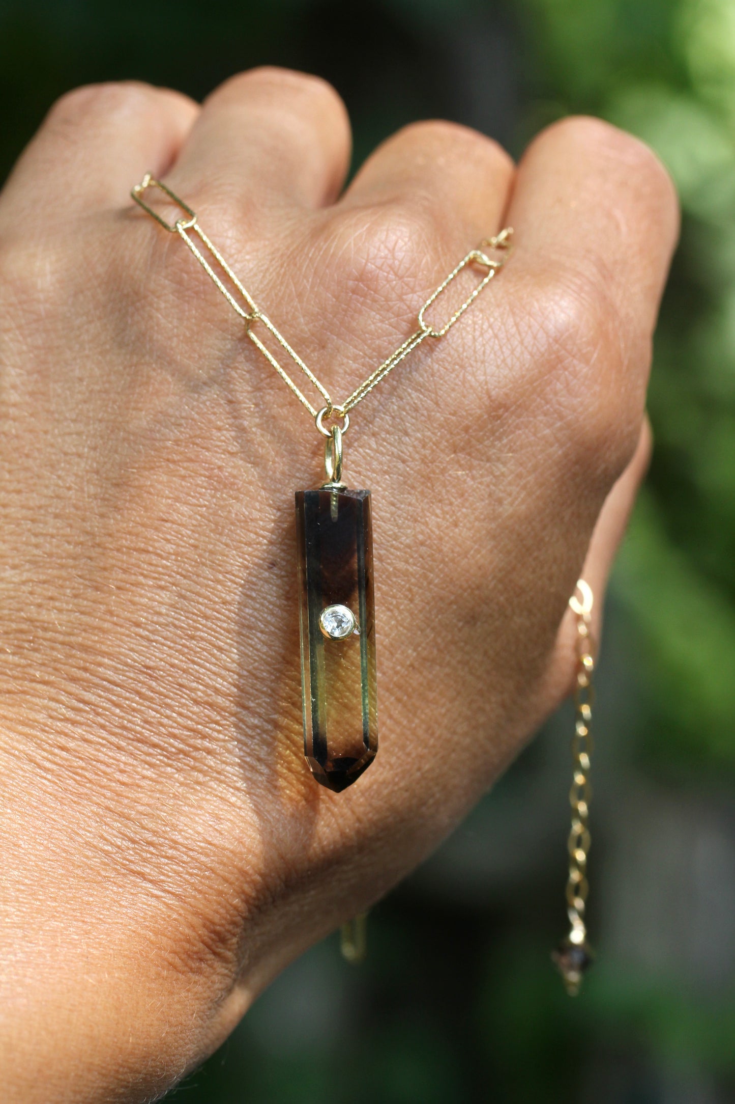 Bi Colored Smokey Quartz Crystal Gold Necklace