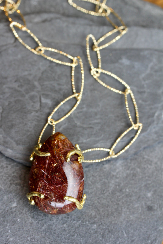 Rutilated Quartz Chunky Gold Sparkle Chain Necklace