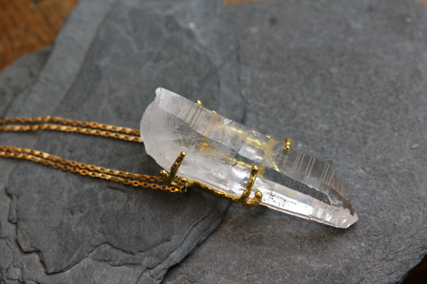 Quartz Crystal Chunky Brass Necklace