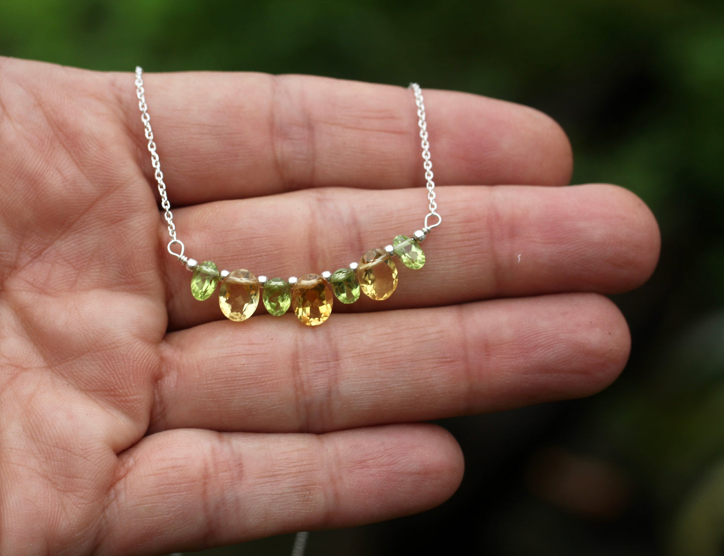 Citrine Peridot Silver Necklace