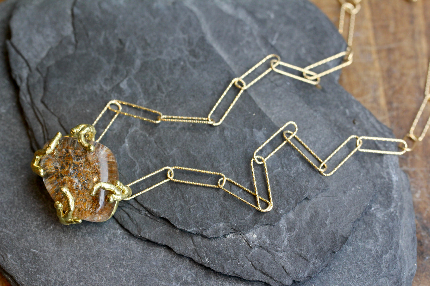Lodolite Paperclip Gold Chain Necklace