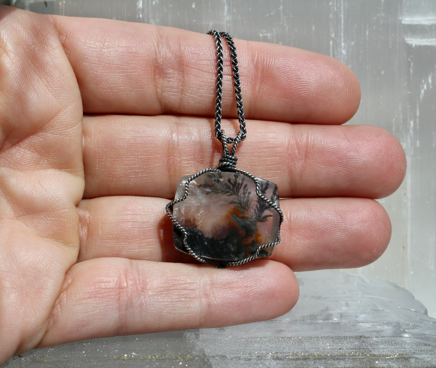 Dendritic Quartz Oxidized Silver Necklace