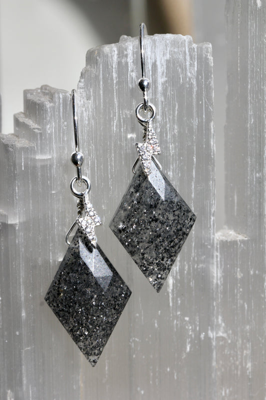 Black Sunstone Lightning Bolt Earrings