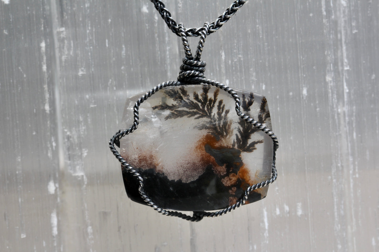 Dendritic Quartz Oxidized Silver Necklace