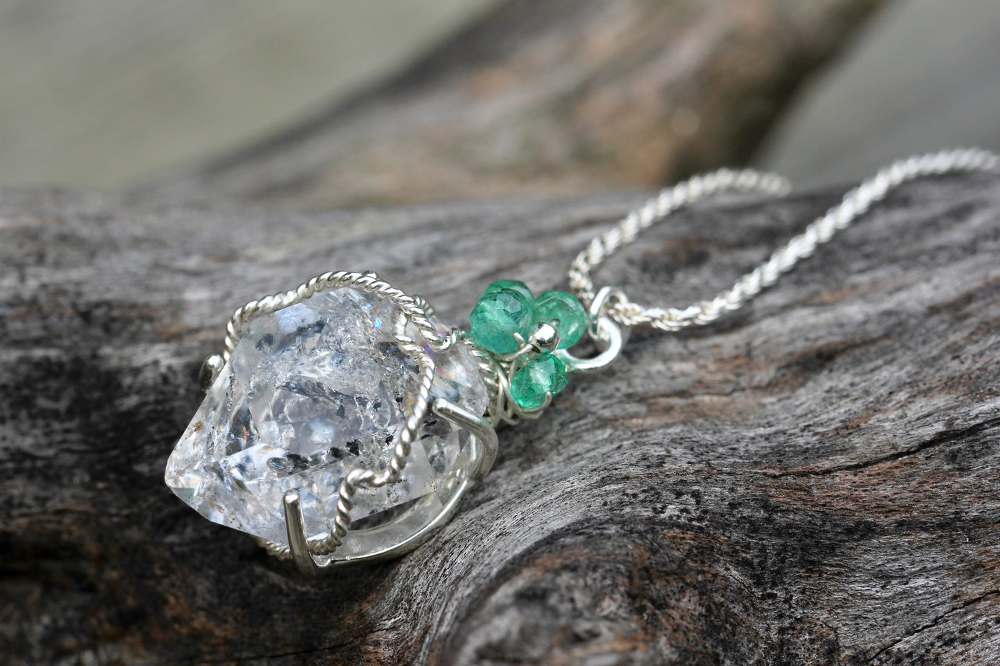 Herkimer Diamond Emerald Necklace
