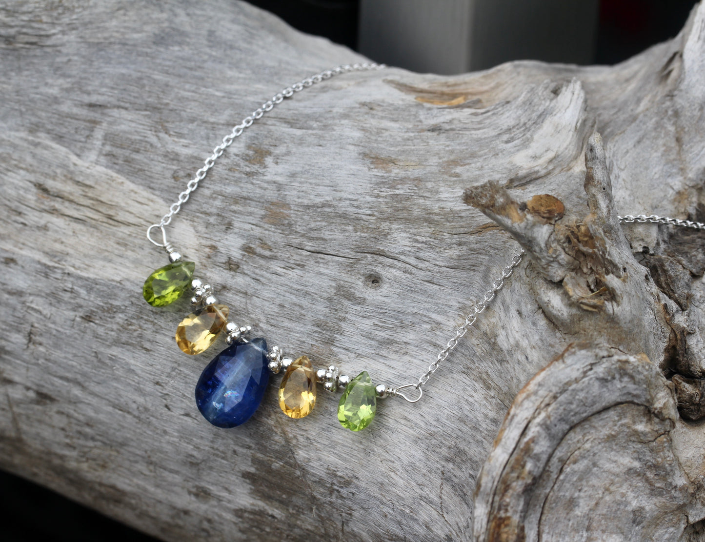 Kyanite Citrine Peridot Silver Necklace
