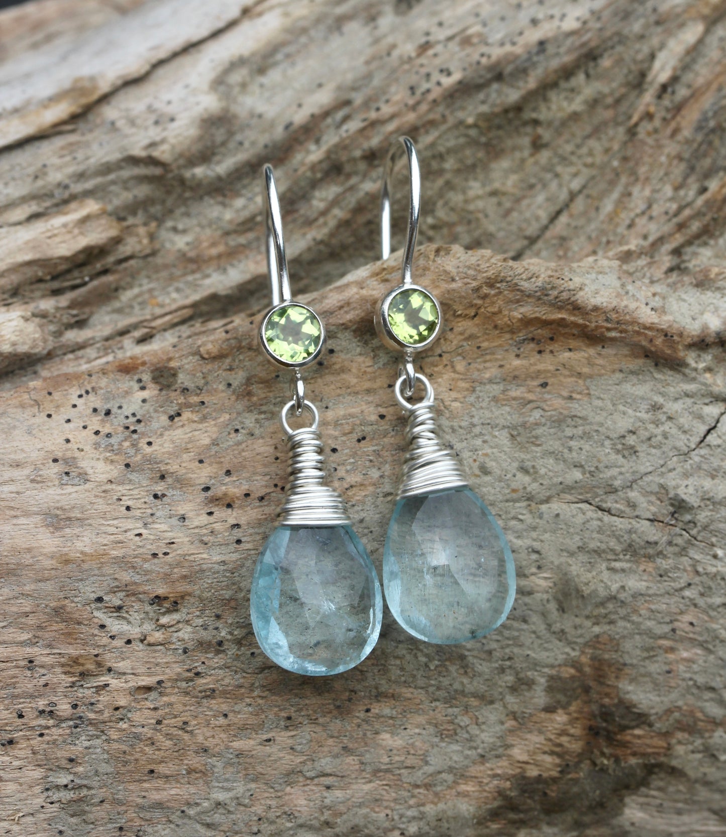 Aquamarine Peridot Drop Earrings