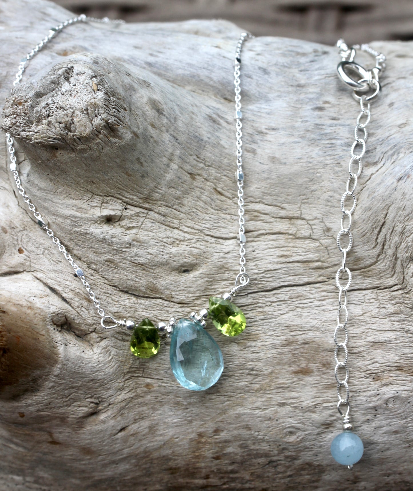 Aquamarine Peridot Silver Necklace