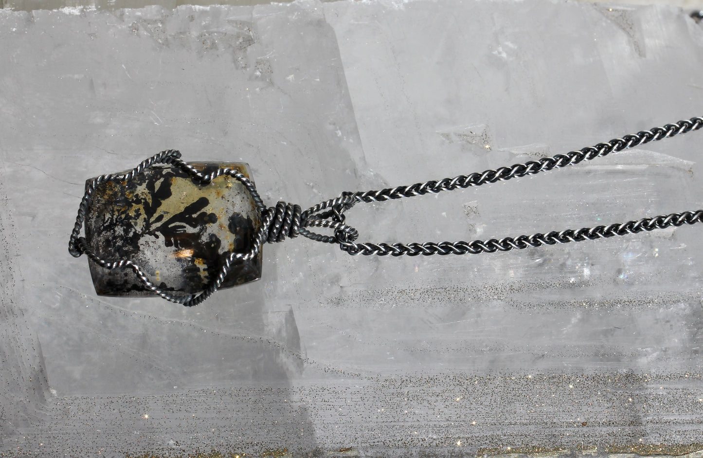 Dendritic Quartz Silver Wrap Necklace