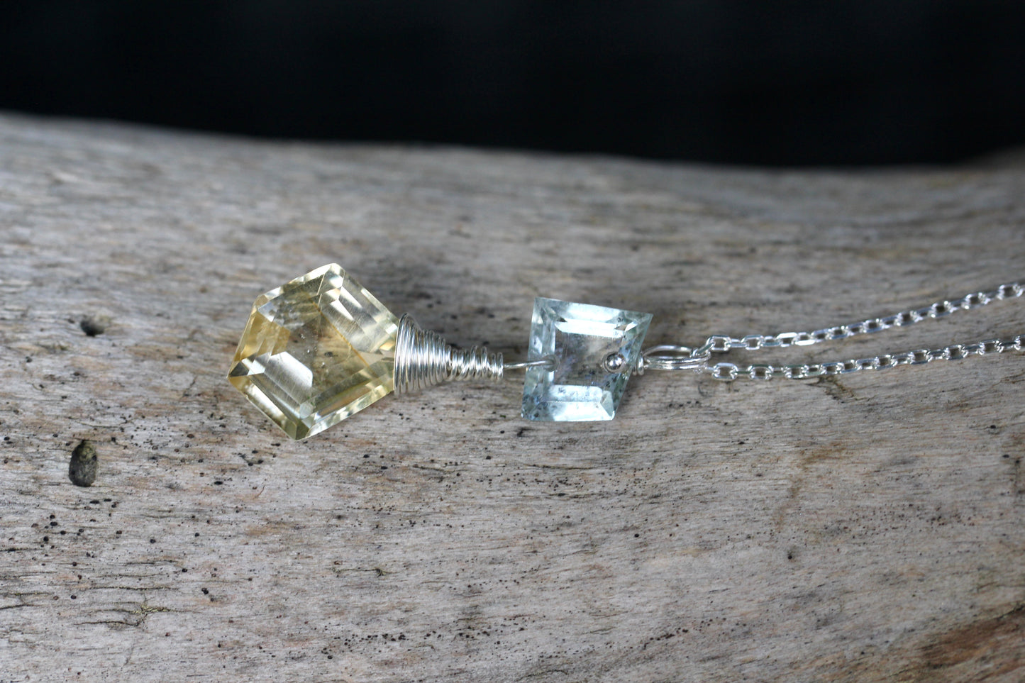 Lemon Quartz Aquamarine Silver Necklace