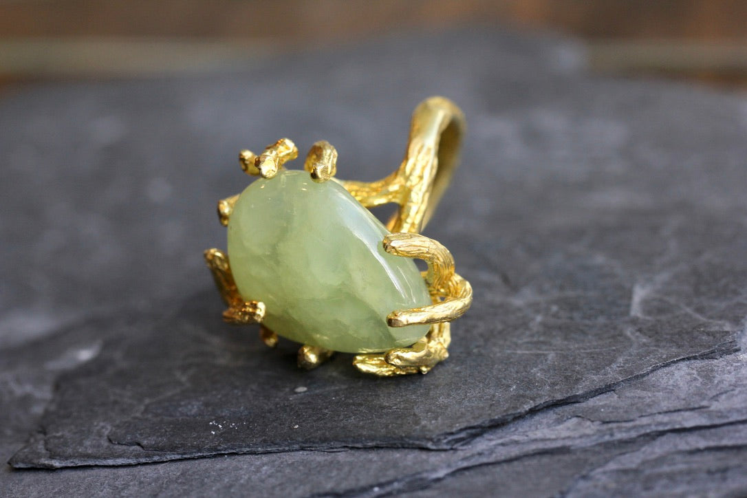 Prehnite pebble Branch Ring