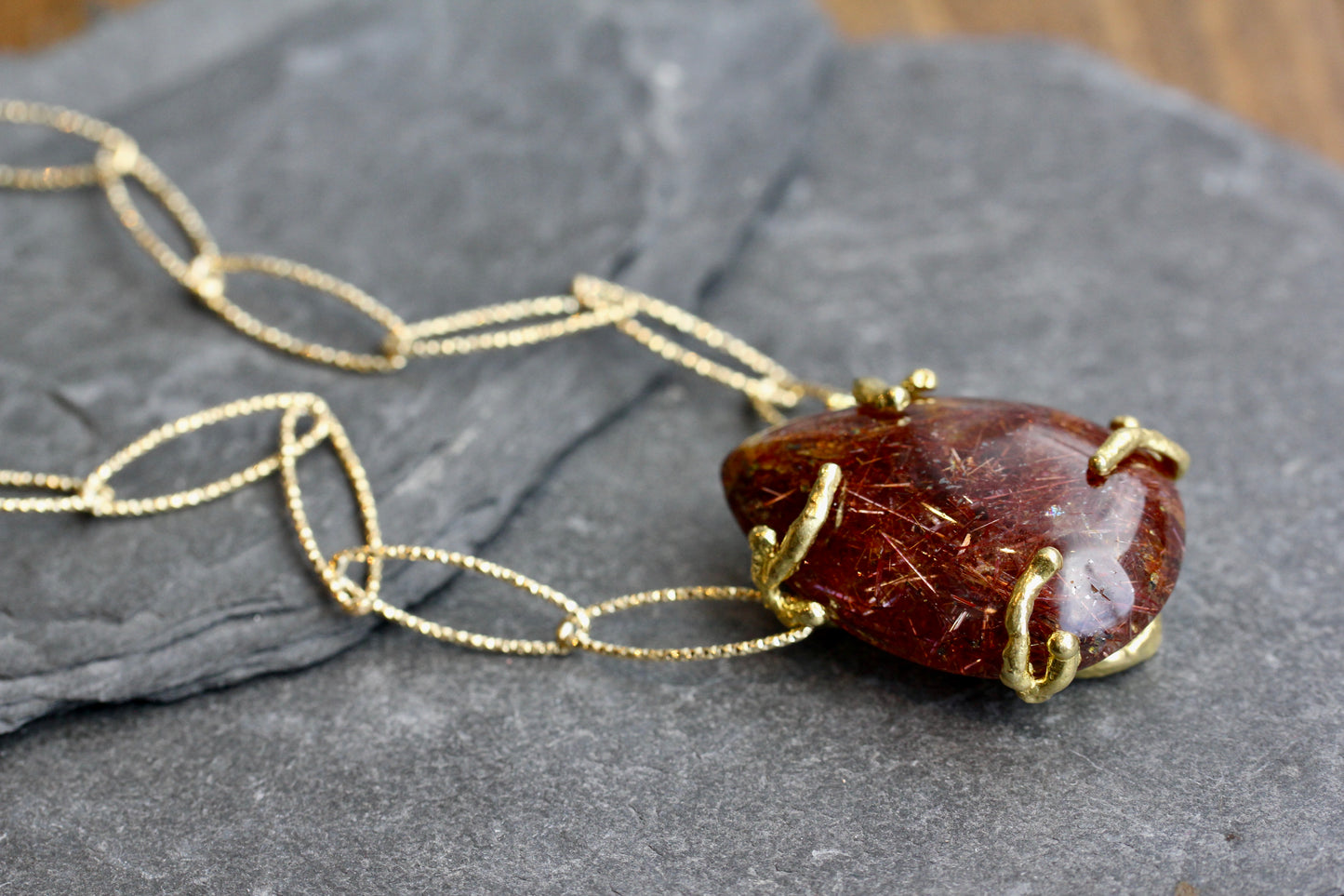 Rutilated Quartz Chunky Gold Sparkle Chain Necklace