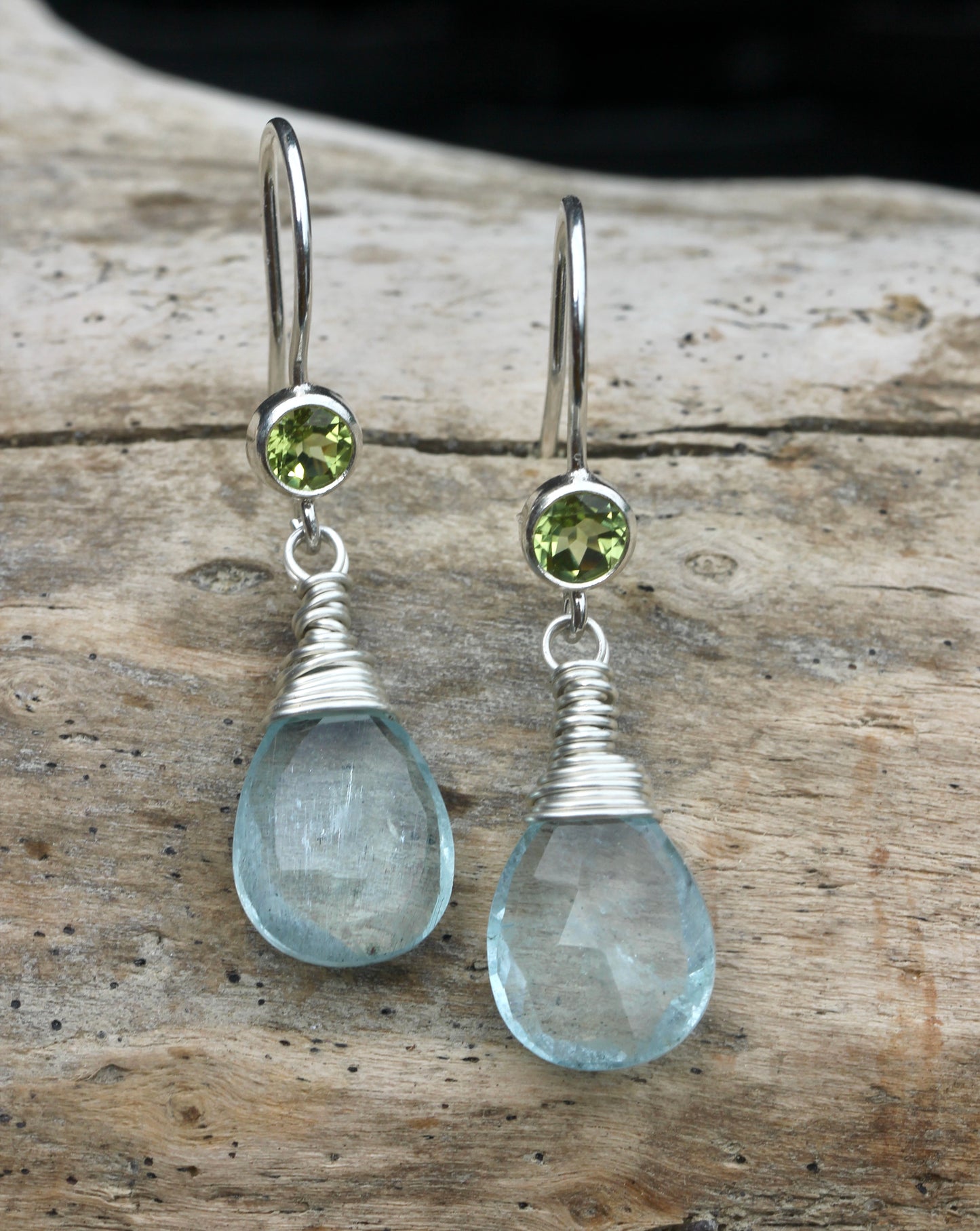 Aquamarine Peridot Drop Earrings