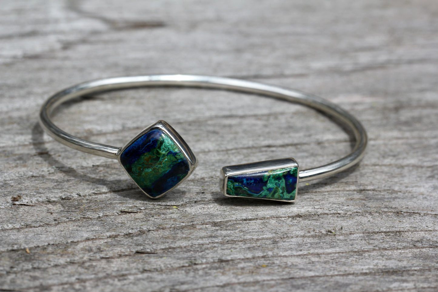 Azurite Malachite Silver Flex Bracelet