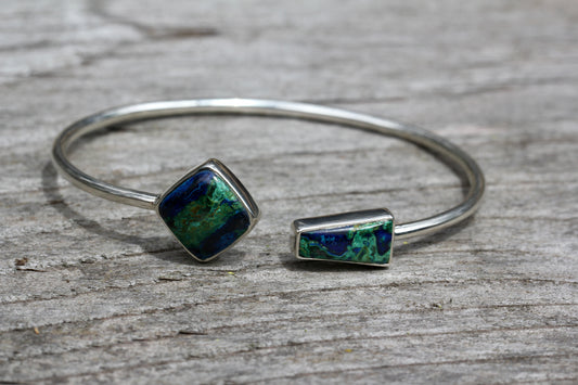 Azurite Malachite Silver Flex Bracelet