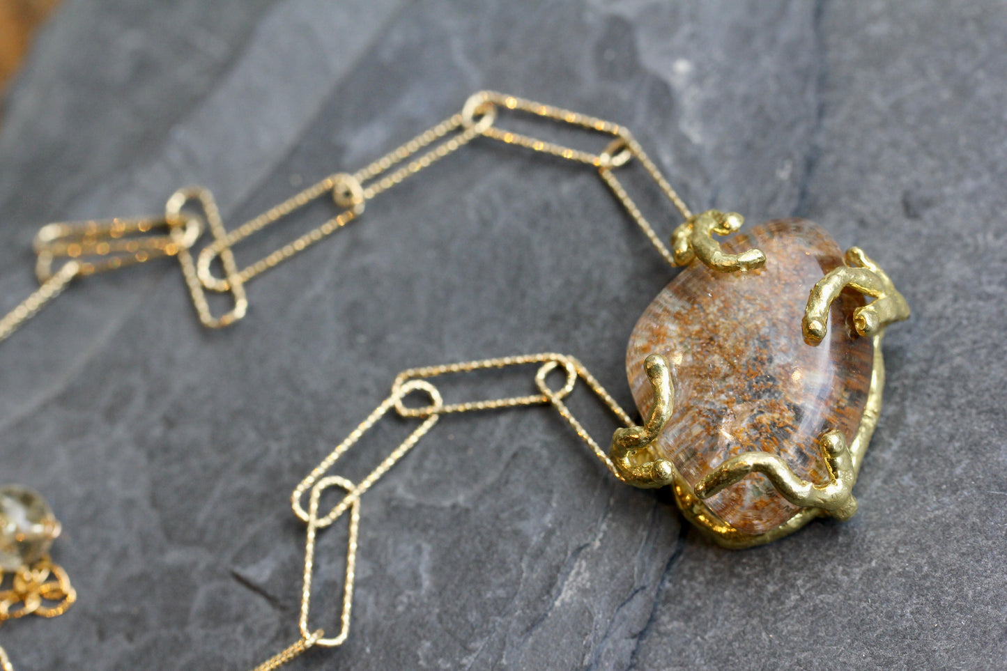 Lodolite Paperclip Gold Chain Necklace