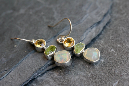 Opal Peridot Citrine Drop Earrings