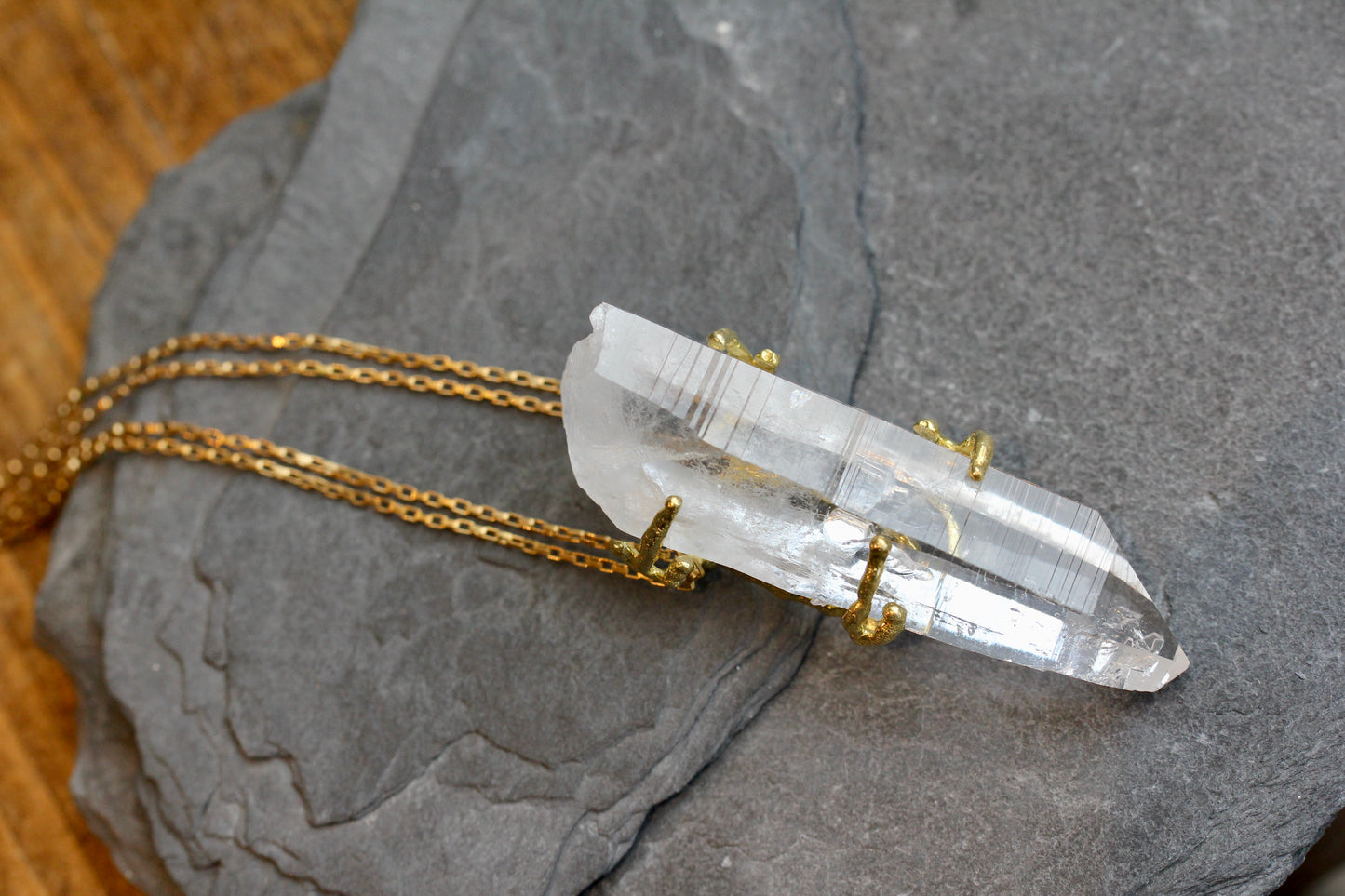 Quartz Crystal Chunky Brass Necklace