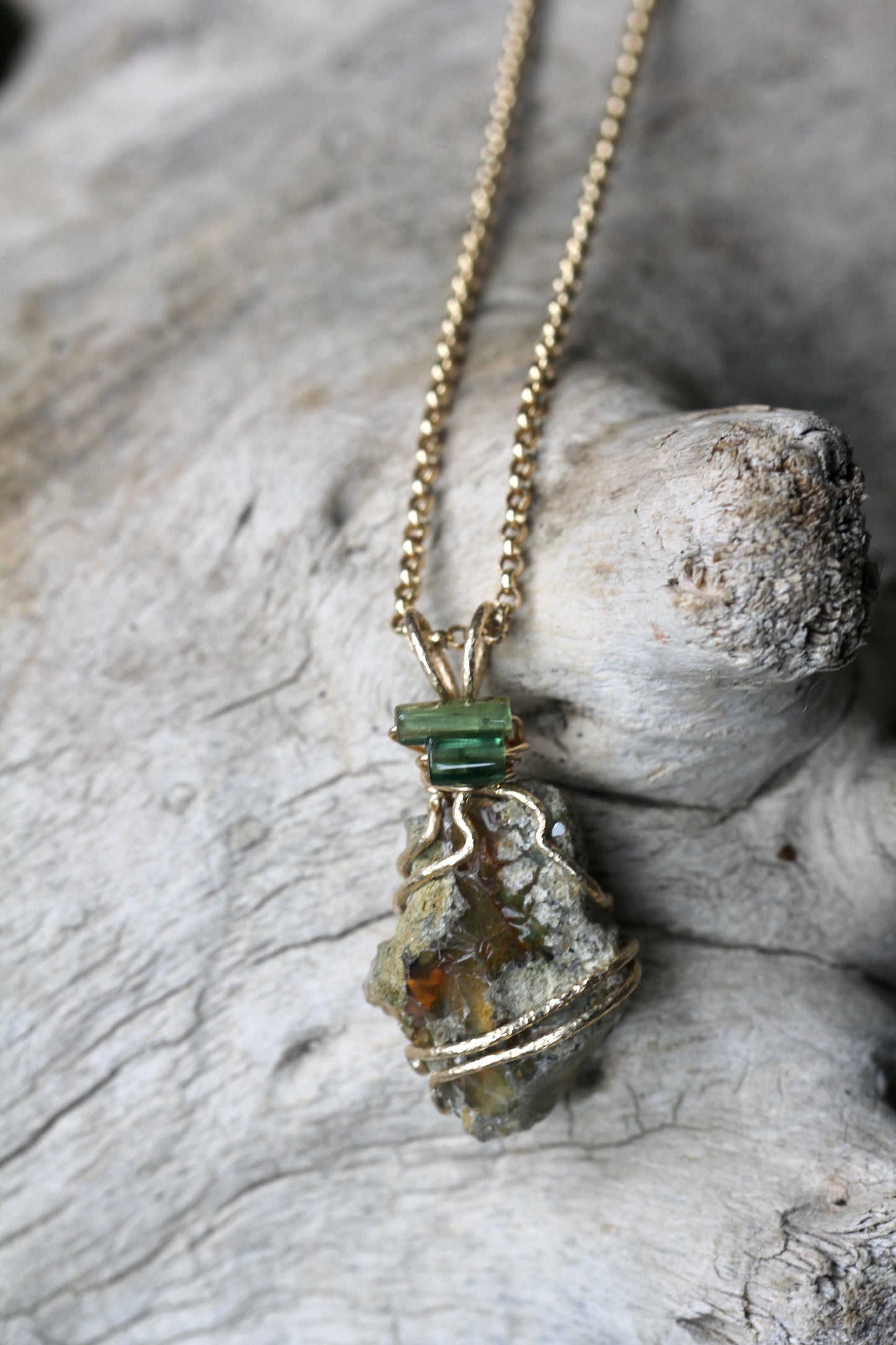 Ethiopian Opal Necklace with Green Tourmaline