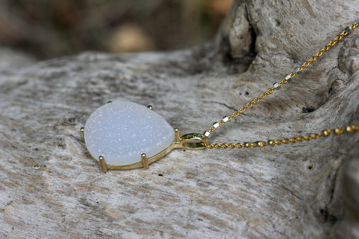 White Quartz Druzy Two Toned Necklace