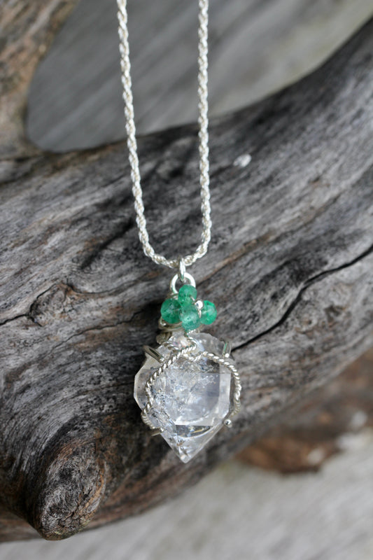 Herkimer Diamond Emerald Necklace