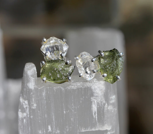 Moldavite Pakimer Diamond Studs