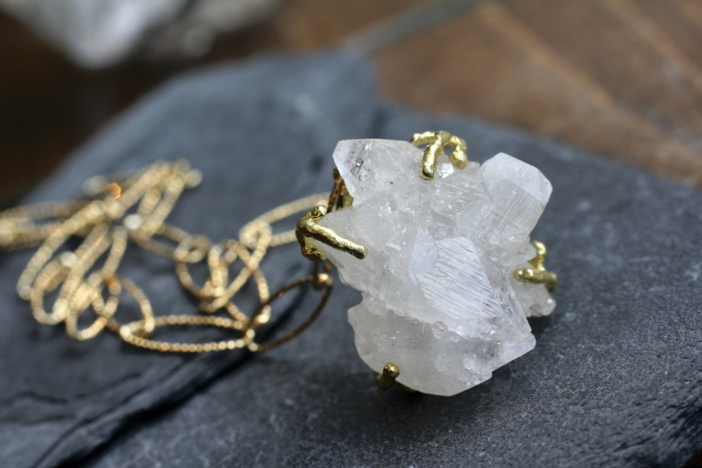 Apophyllite Crystal Gold Sparkle Chain Necklace